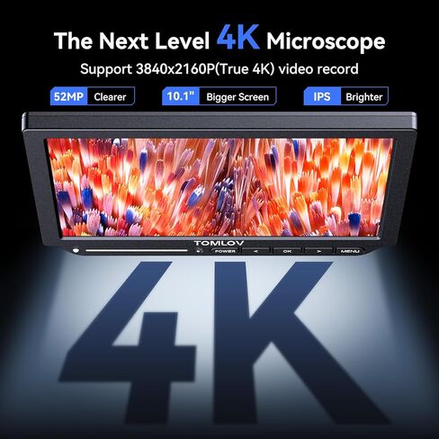 مجهر التركيز التلقائي TOMLOV 4K TM4K-AF Max، مجهر رقمي HDMI مقاس 10.1 بوصة مع ذراع مرن دوار، مجهر لحام صغير لإصلاح الإلكترونيات، مجهر عملة خطأ 52 ميجابكسل رؤية كاملة، ضوء حلقة، 64 جيجا in Saudi Arabia