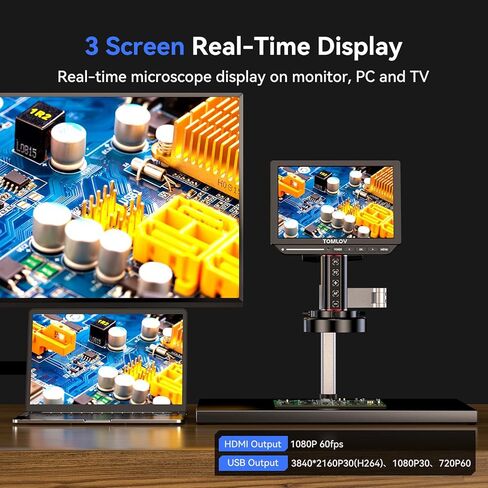 مجهر التركيز التلقائي TOMLOV 4K TM4K-AF Max، مجهر رقمي HDMI مقاس 10.1 بوصة مع ذراع مرن دوار، مجهر لحام صغير لإصلاح الإلكترونيات، مجهر عملة خطأ 52 ميجابكسل رؤية كاملة، ضوء حلقة، 64 جيجا in Saudi Arabia