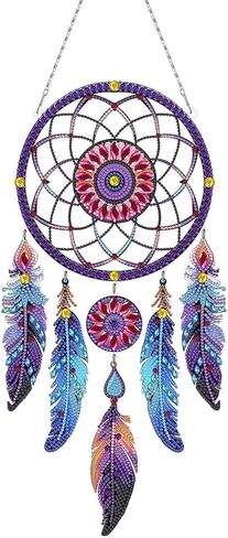 2pcs Diamond Dream Catchers Kit,Painted Diamond Art, DIY Diamond Painting Kit Handmade Craft Pendant for Home Wall Window Boho Decor,Symbol of Good Dreams Room Decoration,Type 3 in Saudi Arabia