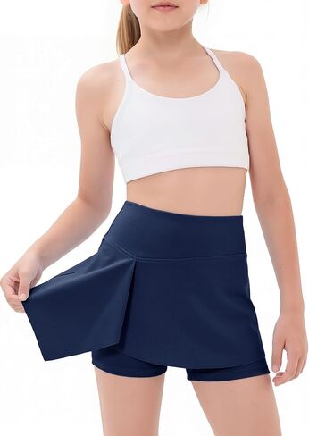 Girls High Elastic Waist Shorts Kids Cute Active Golf Tennis Skorts Skirts Leggings Pants in Saudi Arabia