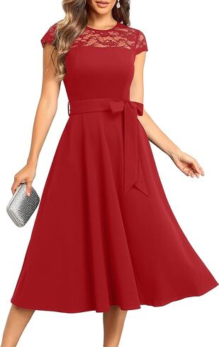 Wedding Guest Dresses Women - Cocktail Party Semi Formal 2026 Church Vintage A-Line Midi Dress in Saudi Arabia