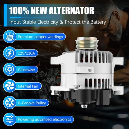 Alternator 11189 Fit for Kia Forte 2010-2013, for Hyundai Sonata 2006-2010, for Kia Optima 2006-2010, Rondo 2007-2012 Automotive Replacement Alternators 1189N 3730025201 373002G100 in Kuwait