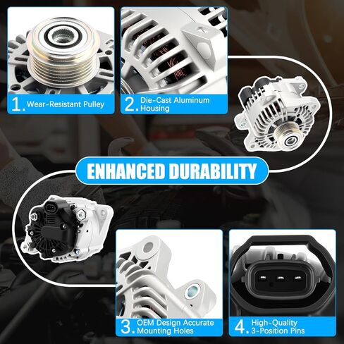 Alternator 11189 Fit for Kia Forte 2010-2013, for Hyundai Sonata 2006-2010, for Kia Optima 2006-2010, Rondo 2007-2012 Automotive Replacement Alternators 1189N 3730025201 373002G100 in Kuwait