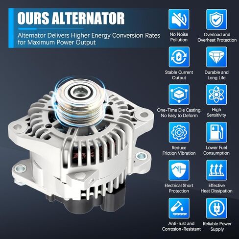 Alternator 11189 Fit for Kia Forte 2010-2013, for Hyundai Sonata 2006-2010, for Kia Optima 2006-2010, Rondo 2007-2012 Automotive Replacement Alternators 1189N 3730025201 373002G100 in Kuwait