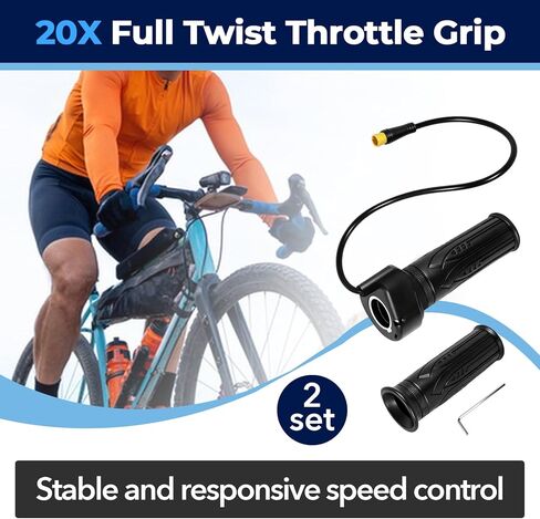 2Set 20X Full Twist Throttle Grips Kit with Waterproof Connecctor, 12V-72V, 22.2mm, 3 Pin Connecter E Bike Full Twist Throttle for Scooter, Full Twist Throttle for MacFox in Kuwait