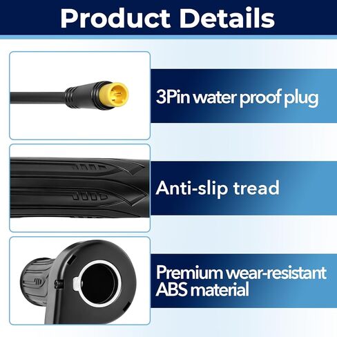 2Set 20X Full Twist Throttle Grips Kit with Waterproof Connecctor, 12V-72V, 22.2mm, 3 Pin Connecter E Bike Full Twist Throttle for Scooter, Full Twist Throttle for MacFox in Kuwait