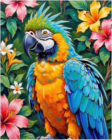 EnLvYY Peacock in Tropical Garden Paint by Numbers for Adults, DIY Acrylic Painting Kit for Beginners, Peacock with Colorful Feathers and Flowers, Gift for Nature Lovers,16X20IN Framed in Saudi Arabia