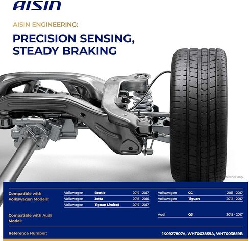 AISIN AFTERMARKET BSVG-03712 مجموعة من 2 مستشعر سرعة العجلات الخلفية اليسرى واليمنى ABS - متوافق مع Volkswagen Jetta 2015 2016، Tiguan 2012-2017، Beetle 2017، CC 2011-2017، Audi Q3 2015-2017 in Kuwait