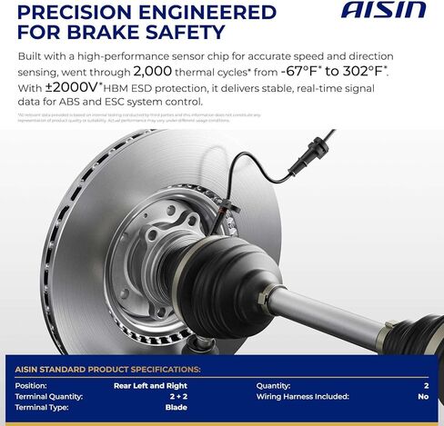 AISIN AFTERMARKET BSVG-03712 مجموعة من 2 مستشعر سرعة العجلات الخلفية اليسرى واليمنى ABS - متوافق مع Volkswagen Jetta 2015 2016، Tiguan 2012-2017، Beetle 2017، CC 2011-2017، Audi Q3 2015-2017 in Kuwait