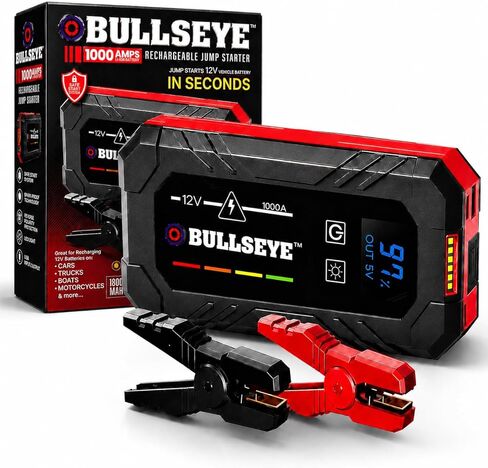 Bullseye Safety XL 1000A Car Battery Jump Starter Box with Jumper Cables, 12V Car Jump Starter Portable Booster for 6.0L Gas and 3.0L Diesel Engines, 2250 mAh Rechargeable, Reverse Polarity Protection in Saudi Arabia