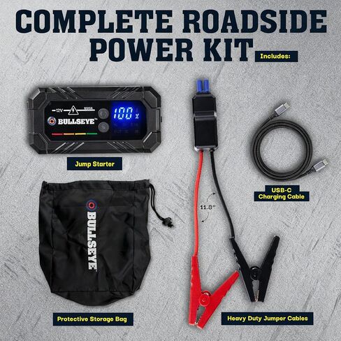 Bullseye Safety XL 1000A Car Battery Jump Starter Box with Jumper Cables, 12V Car Jump Starter Portable Booster for 6.0L Gas and 3.0L Diesel Engines, 2250 mAh Rechargeable, Reverse Polarity Protection in Saudi Arabia