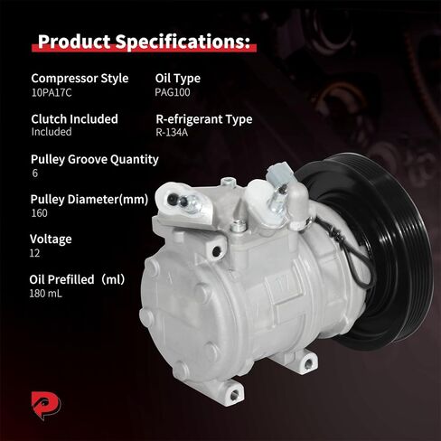 ضاغط تكييف الهواء PHOBOOS مع قابض متوافق مع Honda Accord 2.2L 1994 1995 1996 1997 & Acura CL 2.2L 1997، مع ضاغط 10PA17C، مع بكرة 6 أخدود، المرجع. CO22003C،58305 in Kuwait