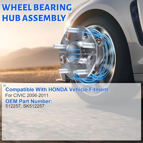 2PCS Rear Wheel Bearing Hub Assembly 512257 Compatible with 2006-2011 Honda Civic, Replace 42200-SNA-952 5 Lugs w/ABS in Kuwait