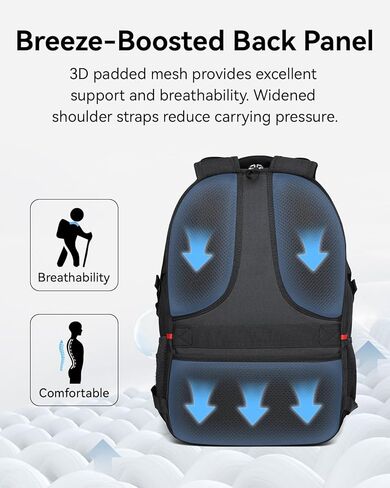 CROSSGEAR Ergonomic 30% Reduce Shoulder Strain, Large Work Backpack Fits 16 Inch Laptop, Lightweight Waterproof Laptop Backpack, Carry-On Friendly, Bookbag for Work Commute and Travel, Black in Saudi Arabia