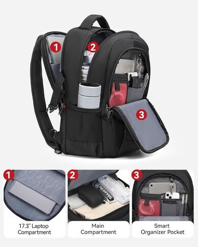 CROSSGEAR Ergonomic 30% Reduce Shoulder Strain, Large Work Backpack Fits 16 Inch Laptop, Lightweight Waterproof Laptop Backpack, Carry-On Friendly, Bookbag for Work Commute and Travel, Black in Saudi Arabia