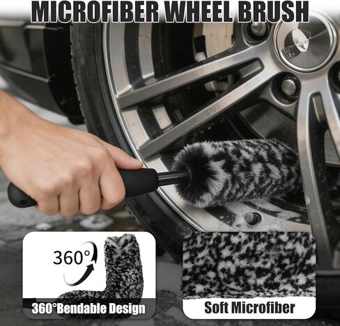 8PCS Car Wheel Brush kit,Wheel Cleaner Brush, Microfiber Cleaning Cloth,Soft Bristle Rim Brush,Tire Polishing Application Pad,Drying Towel.Tire Cleaning Brush Kit for Trucks, Cars, RVs in Saudi Arabia