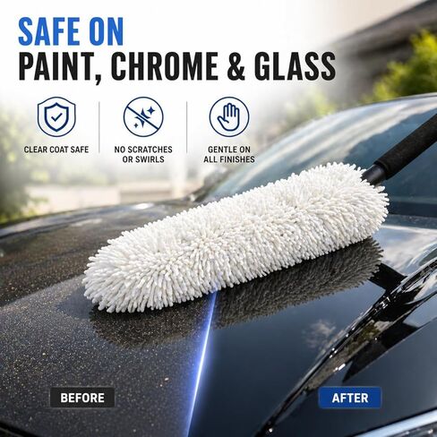HI-TECH Industries Microfiber Jumbo Duster MFJD-1 - منفضة سيارة خالية من الخدوش مقاس 27 بوصة لحبوب اللقاح والغبار والحطام الخفيف، آمنة على طلاء الكروم والزجاج، وتتضمن حقيبة تخزين in Kuwait
