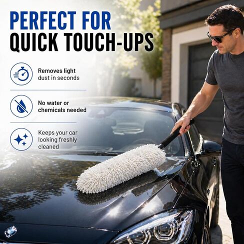 HI-TECH Industries Microfiber Jumbo Duster MFJD-1 - منفضة سيارة خالية من الخدوش مقاس 27 بوصة لحبوب اللقاح والغبار والحطام الخفيف، آمنة على طلاء الكروم والزجاج، وتتضمن حقيبة تخزين in Kuwait