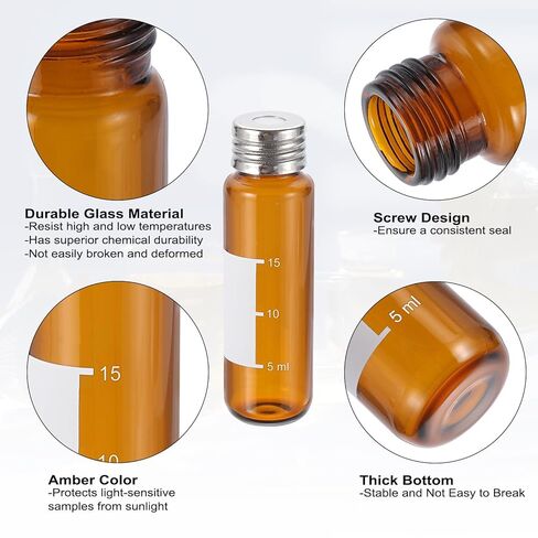 PATIKIL Headspace Vial, 200 Pack 20ml Borosilicate Glass Screw Top Precision Thread Vial with Writing Patch PTFE Silicone for headspace-GC, headspace-GC/MS, Amber in Saudi Arabia