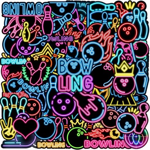 50PCS Neon Bowling Stickers Bowling Party Favors Birthday Party Decorations Vinyl Waterproof Stickers for Water Bottle Laptop Luggage Helmet in Saudi Arabia