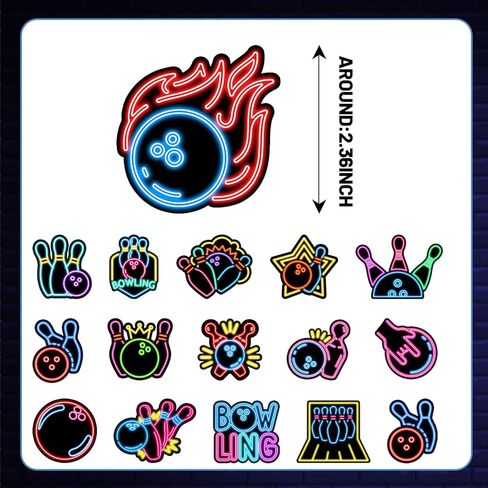 50PCS Neon Bowling Stickers Bowling Party Favors Birthday Party Decorations Vinyl Waterproof Stickers for Water Bottle Laptop Luggage Helmet in Saudi Arabia