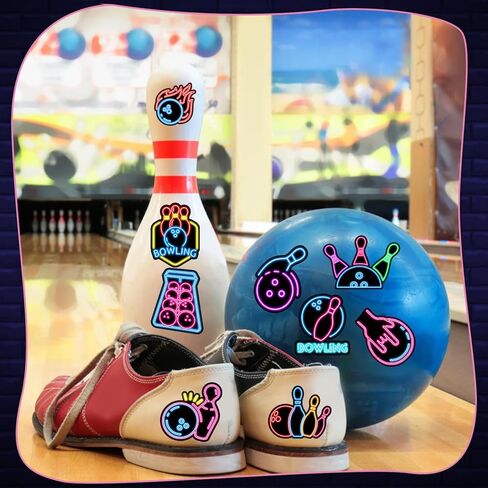 50PCS Neon Bowling Stickers Bowling Party Favors Birthday Party Decorations Vinyl Waterproof Stickers for Water Bottle Laptop Luggage Helmet in Saudi Arabia