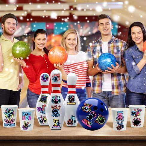 50PCS Neon Bowling Stickers Bowling Party Favors Birthday Party Decorations Vinyl Waterproof Stickers for Water Bottle Laptop Luggage Helmet in Saudi Arabia