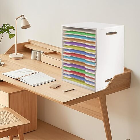 12"x12" Scrapbook Paper Organizer Storage, Wood Desk File Organizer with Adjustable Shelves, 15 Slot File Sorter Storage, Document Holder, Desktop Scrapbook Paper Organizer Rack for Home Office School in Saudi Arabia