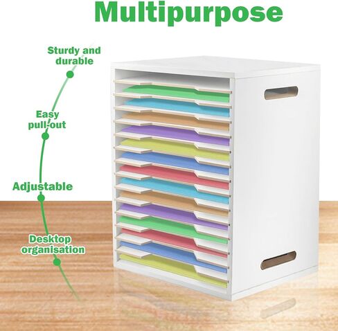 12"x12" Scrapbook Paper Organizer Storage, Wood Desk File Organizer with Adjustable Shelves, 15 Slot File Sorter Storage, Document Holder, Desktop Scrapbook Paper Organizer Rack for Home Office School in Saudi Arabia