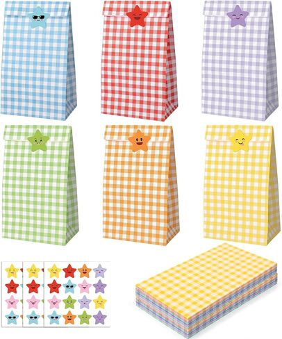 woric Party Favor Bags, 36 Pack 6-Colors Goodie Bags with Star Stickers, 9.4 x 5.1 x 3.1 Inch Colorful Paper Gift Bag for Weddings Graduation Baby Showers Birthdays Party Candy Packaging in Kuwait