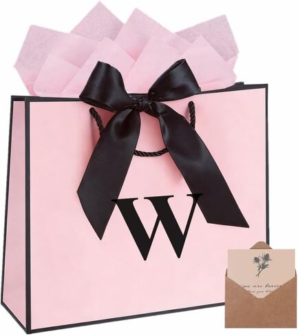 Topaliving Personalized Gift Bag with Card and Tissue Paper, 26 Letters Birthday Gift Bag 13''Custom Valentines Weddings Present with Initials/Numbers for Women Men Kids (Blue,J) in Saudi Arabia