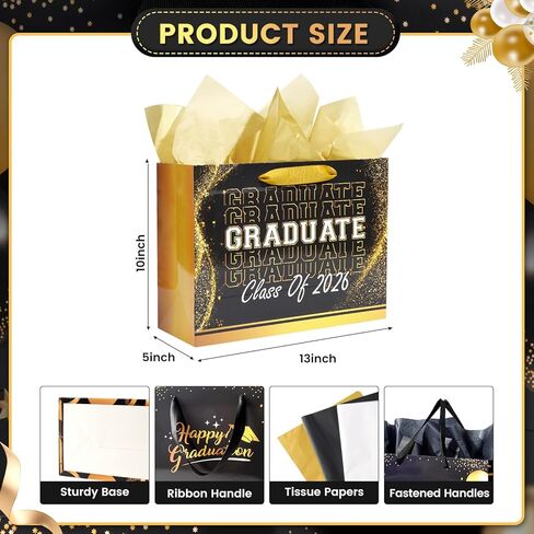 Nihuecne 13" Graduation Gift Bags with Tissue Paper, 4 Pack Paper Gift Bags with Handles for College & High School Graduates Grad Party, 4 Designs in Saudi Arabia