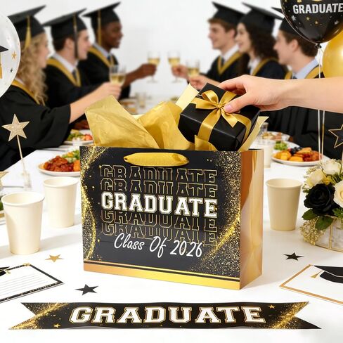 Nihuecne 13" Graduation Gift Bags with Tissue Paper, 4 Pack Paper Gift Bags with Handles for College & High School Graduates Grad Party, 4 Designs in Saudi Arabia