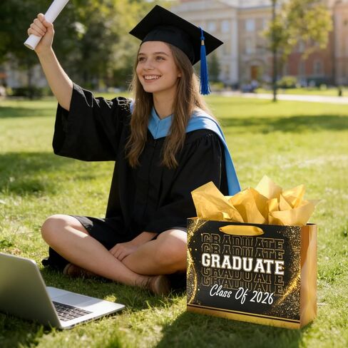 Nihuecne 13" Graduation Gift Bags with Tissue Paper, 4 Pack Paper Gift Bags with Handles for College & High School Graduates Grad Party, 4 Designs in Saudi Arabia
