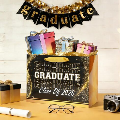 Nihuecne 13" Graduation Gift Bags with Tissue Paper, 4 Pack Paper Gift Bags with Handles for College & High School Graduates Grad Party, 4 Designs in Saudi Arabia