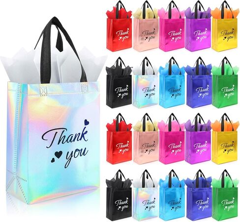 Addblu 60 Pcs Reusable Gift Bags with Handles - Includes 20 Thank You Gift Bags, 20 Tissue Papers, 20 Cardboard Bases for Employee Appreciation Gifts Bulk, Team, Staff, Teachers, Coworkers, Business (Mix Color, 20PCS) in Saudi Arabia