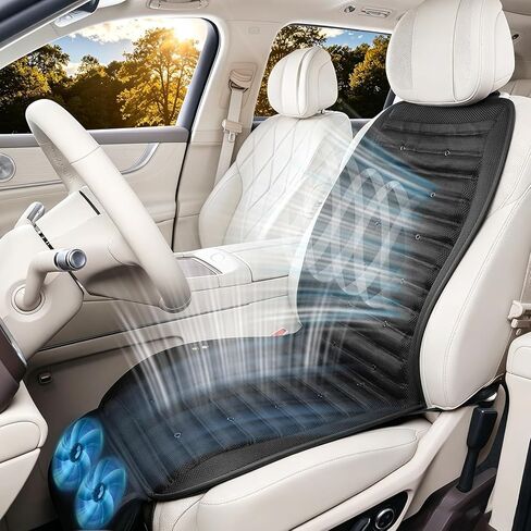 Cooling Car Seat Cushion with Dual Fans, 12V-24V Ventilated Front Seat Pad, Breathable Mesh Fabric, 3-Speed Adjustment, Enhanced Airflow, Universal Fit for Cars, Trucks, SUVs in Saudi Arabia