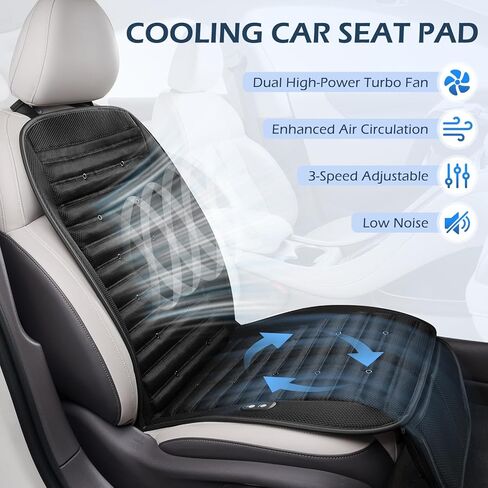 Cooling Car Seat Cushion with Dual Fans, 12V-24V Ventilated Front Seat Pad, Breathable Mesh Fabric, 3-Speed Adjustment, Enhanced Airflow, Universal Fit for Cars, Trucks, SUVs in Saudi Arabia