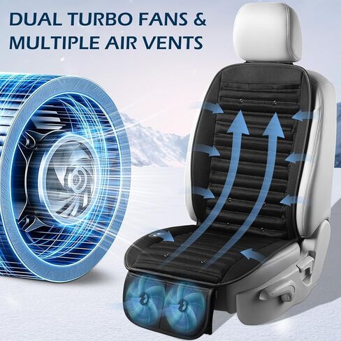 Cooling Car Seat Cushion with Dual Fans, 12V-24V Ventilated Front Seat Pad, Breathable Mesh Fabric, 3-Speed Adjustment, Enhanced Airflow, Universal Fit for Cars, Trucks, SUVs in Saudi Arabia