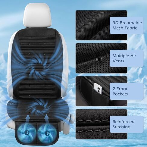 Cooling Car Seat Cushion with Dual Fans, 12V-24V Ventilated Front Seat Pad, Breathable Mesh Fabric, 3-Speed Adjustment, Enhanced Airflow, Universal Fit for Cars, Trucks, SUVs in Saudi Arabia