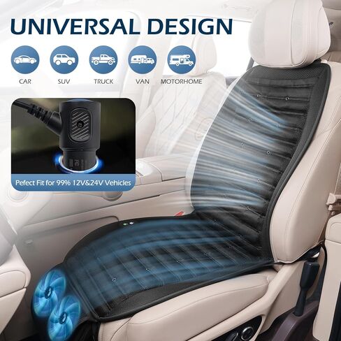 Cooling Car Seat Cushion with Dual Fans, 12V-24V Ventilated Front Seat Pad, Breathable Mesh Fabric, 3-Speed Adjustment, Enhanced Airflow, Universal Fit for Cars, Trucks, SUVs in Saudi Arabia