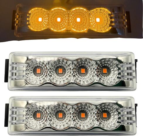 [4''x1'' [5x Red + 5x Amber] Thin line Led Side Marker and Clearance Lights 4 with Reflectors Submersible Sealed 12V Surface Mount for Truck Boats, Rectangular, Red/Amber in Saudi Arabia