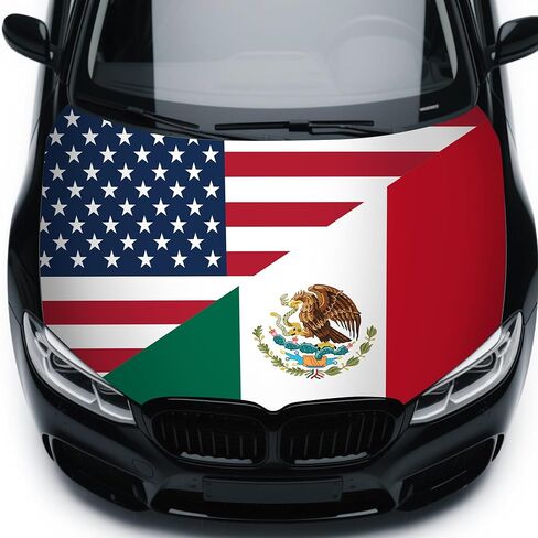 غطاء غطاء السيارة 4x5ft Mexico Ameri ca Friendship، لافتة غطاء محرك السيارة، ملاءمة عالمية، بوليستر مرن، قابل للتمدد، أغطية غطاء محرك السيارة الوطنية in Kuwait