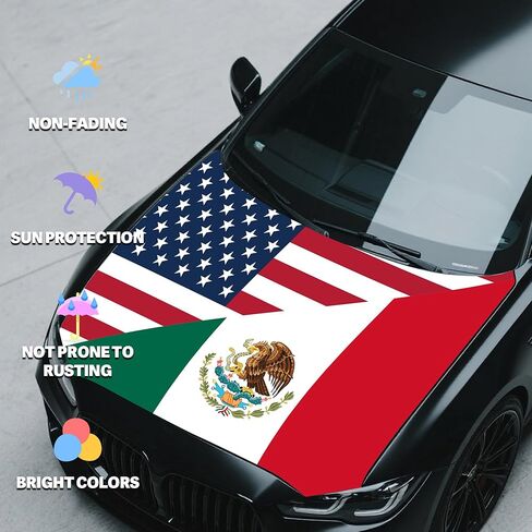 غطاء غطاء السيارة 4x5ft Mexico Ameri ca Friendship، لافتة غطاء محرك السيارة، ملاءمة عالمية، بوليستر مرن، قابل للتمدد، أغطية غطاء محرك السيارة الوطنية in Kuwait