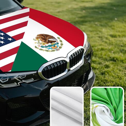 غطاء غطاء السيارة 4x5ft Mexico Ameri ca Friendship، لافتة غطاء محرك السيارة، ملاءمة عالمية، بوليستر مرن، قابل للتمدد، أغطية غطاء محرك السيارة الوطنية in Kuwait