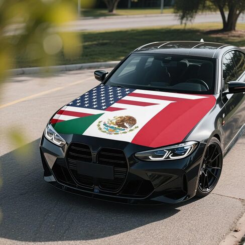 غطاء غطاء السيارة 4x5ft Mexico Ameri ca Friendship، لافتة غطاء محرك السيارة، ملاءمة عالمية، بوليستر مرن، قابل للتمدد، أغطية غطاء محرك السيارة الوطنية in Kuwait