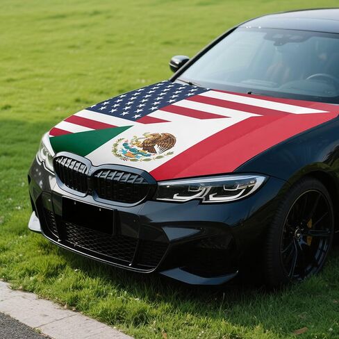 غطاء غطاء السيارة 4x5ft Mexico Ameri ca Friendship، لافتة غطاء محرك السيارة، ملاءمة عالمية، بوليستر مرن، قابل للتمدد، أغطية غطاء محرك السيارة الوطنية in Kuwait