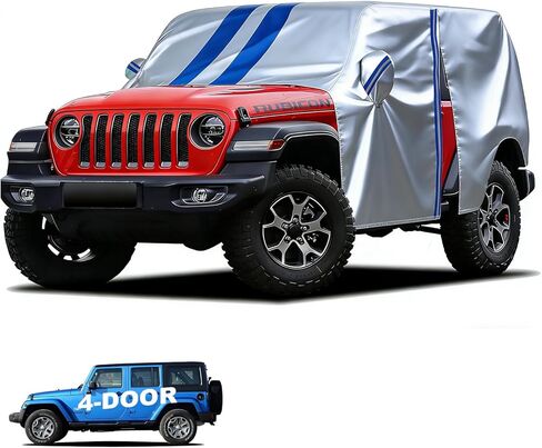 Car Cover Fit for Jeep Wrangler JK JL CJ YJ TJ 2 Door 2025-1987 Waterproof All Weather Full Truck Cover for Wrangler Covers with Zipper Door for Snow, Sun, Rain in Saudi Arabia