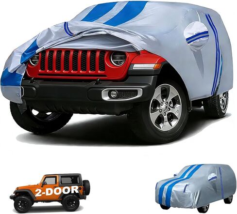 Car Cover Fit for Jeep Wrangler JK JL CJ YJ TJ 2 Door 2025-1987 Waterproof All Weather Full Truck Cover for Wrangler Covers with Zipper Door for Snow, Sun, Rain in Kuwait