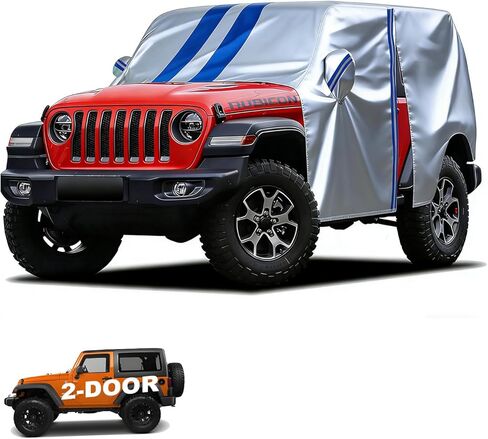 Car Cover Fit for Jeep Wrangler JK JL CJ YJ TJ 2 Door 2025-1987 Waterproof All Weather Full Truck Cover for Wrangler Covers with Zipper Door for Snow, Sun, Rain in Kuwait